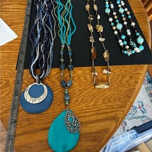 Blue, Turquoise and Brown Statement Necklace Set (4)